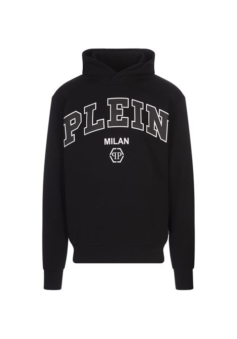 PHILIPP PLEIN Felpa Con Cappuccio College Nera - PHILIPP PLEIN