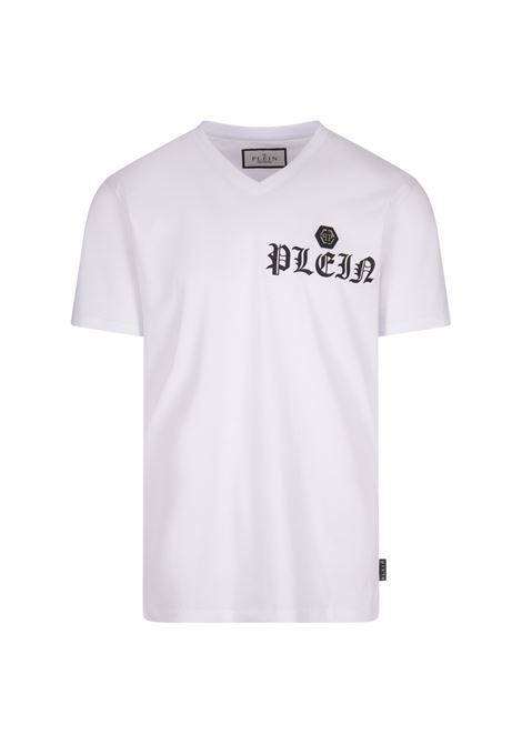 PHILIPP PLEIN T-Shirt V-Neck SS Gothic Plein Bianca - PHILIPP PLEIN