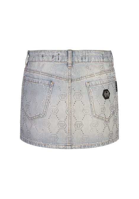 Denim Mini Skirt With Rhinestone Monogram Motif PHILIPP PLEIN | AADCWDV0195PDE004N07GR