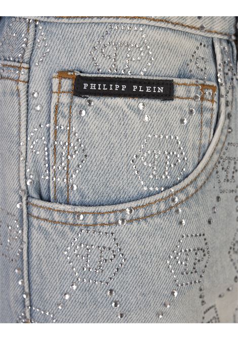 Denim Mini Skirt With Rhinestone Monogram Motif PHILIPP PLEIN | AADCWDV0195PDE004N07GR