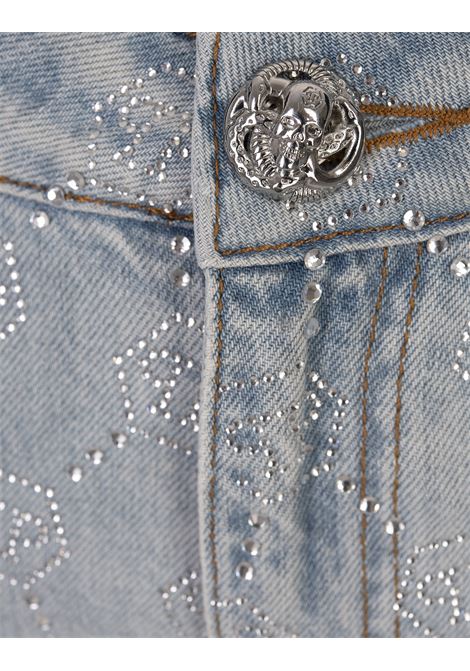 Minigonna In Denim Con Motivo Monogramma Di Strass PHILIPP PLEIN | AADCWDV0195PDE004N07GR