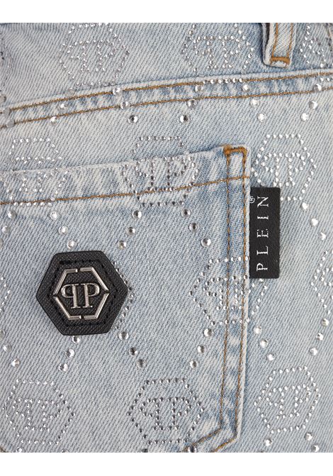 Minigonna In Denim Con Motivo Monogramma Di Strass PHILIPP PLEIN | AADCWDV0195PDE004N07GR