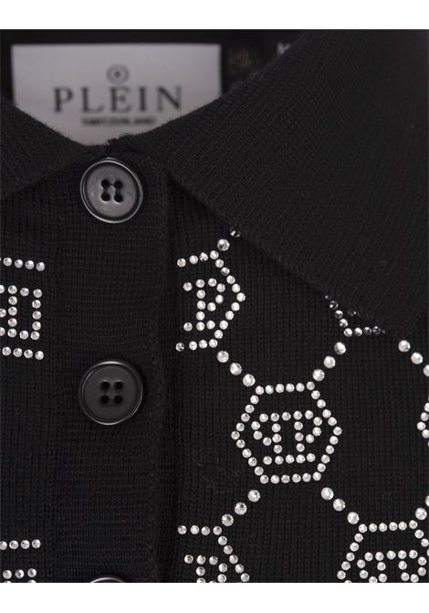 Polo In Maglia Nera Con Monogram Di Strass PHILIPP PLEIN | AADCWKK0286PKN002N02