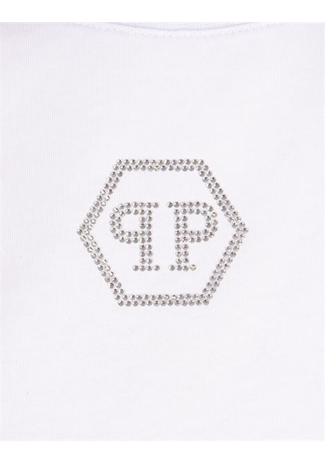 Crystal Hexagon Round Neck SS T-Shirt In White PHILIPP PLEIN | AADCWTK3407PTE003N01