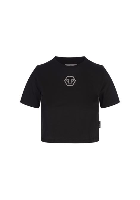 PHILIPP PLEIN T-Shirt Round Neck SS Crystal Hexagon Nera - PHILIPP PLEIN