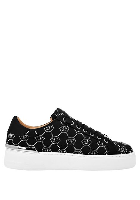 Satin Low-Top Sneakers Strass Monogram Nere PHILIPP PLEIN | AADSWSC2758PTE028N02