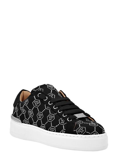 Satin Low-Top Sneakers Strass Monogram Nere PHILIPP PLEIN | AADSWSC2758PTE028N02