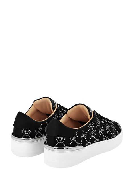 Satin Low-Top Sneakers Strass Monogram Nere PHILIPP PLEIN | AADSWSC2758PTE028N02