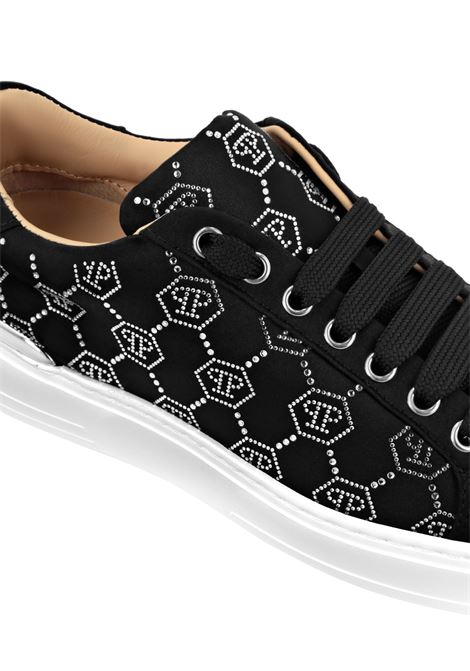 Satin Low-Top Sneakers Strass Monogram Nere PHILIPP PLEIN | AADSWSC2758PTE028N02