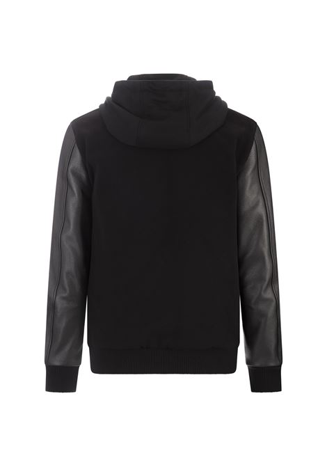 Black Hoodie Sweatjacket with Leather Sleeves PHILIPP PLEIN | FADCMRB2513PTE120N02