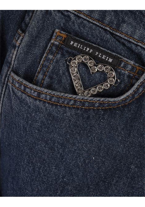 Crystal Heart Denim Mom Fit Trousers In Deep Sea Blue PHILIPP PLEIN | FADCWDT2586PDE004N07DP