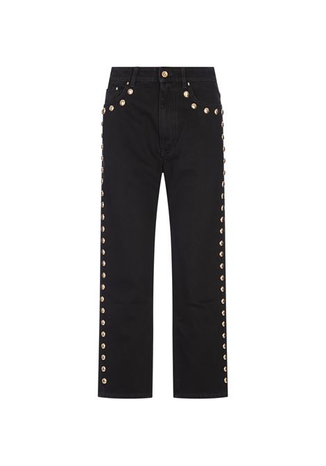 Black Boyfriend Jeans With Gold Studs RABANNE | 24ACPA399C00538P015