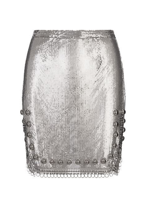 Silver Mesh Short Skirt With Rings and Studs RABANNE | 24AIJU594MH0004P040