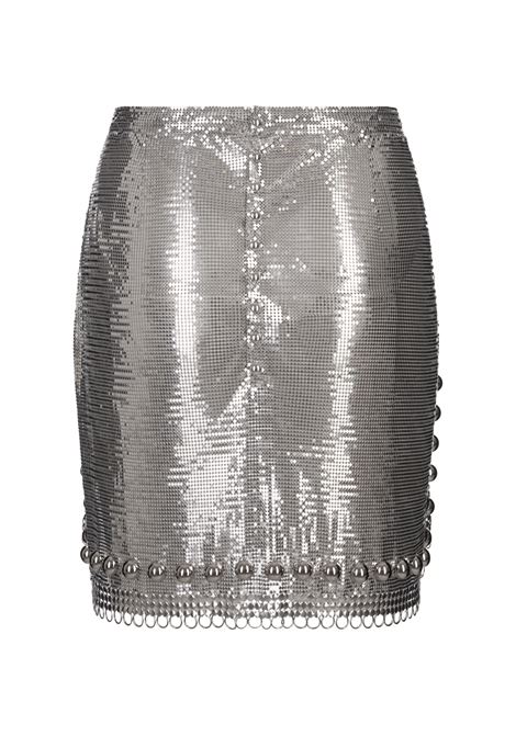 Silver Mesh Short Skirt With Rings and Studs RABANNE | 24AIJU594MH0004P040