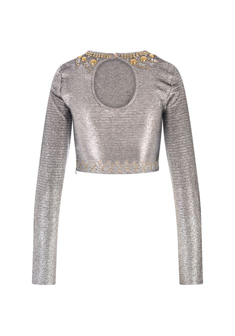 Silver Lame' Crop Top With Studs RABANNE | 24AJT0877VI0369P040