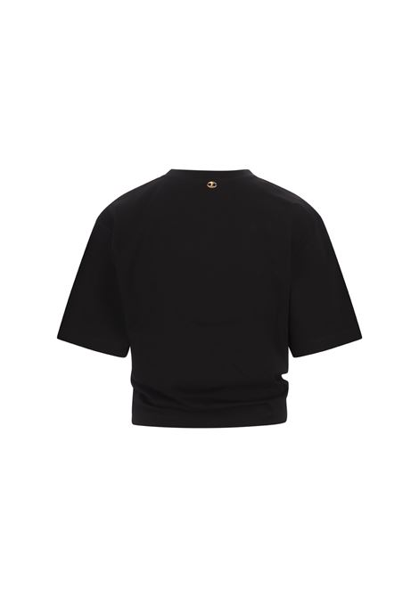 T-Shirt Crop Nera Con Dettaglio Anello Laterale RABANNE | 24AJTE146C00494P001