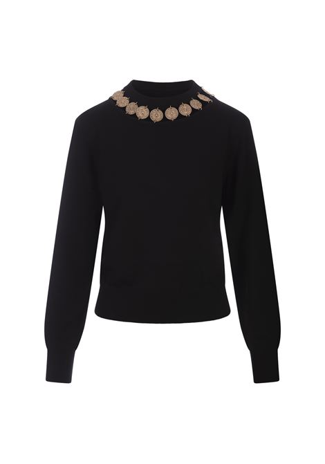 Black Crew Neck Sweater With Necklace Detail RABANNE | 24AMPU280ML0289P001