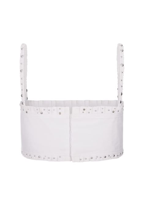 White Pleated Crop Top With Studs RABANNE | 24ECLI037C00450P100