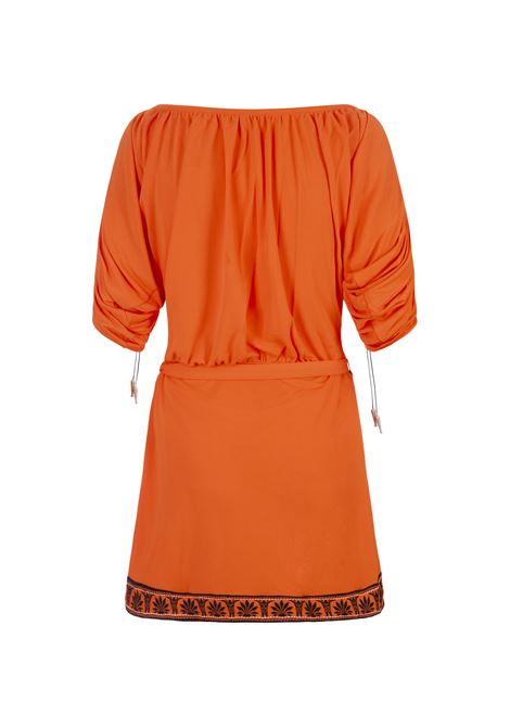 Orange Short Dress With Bare Shoulders and Printed Hemline RABANNE | 24FJR0799VI0367P841