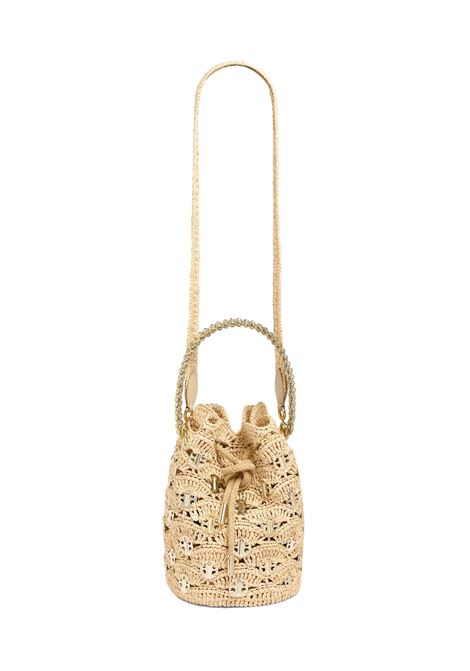 Paco Bucket Bag In Natural Raffia With 1969 Discs  RABANNE | 24FSS0478NAT026M227