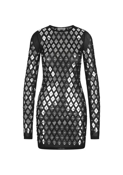 Black Mini Dress With All-Over Rhombus and Studs RABANNE | 24HJR0047PA0234P001