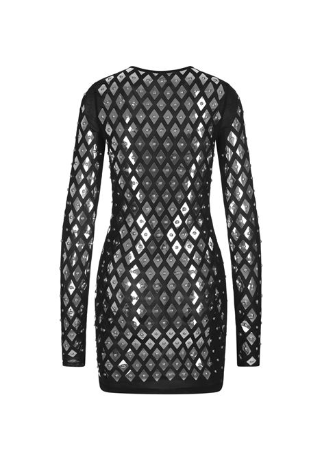 Black Mini Dress With All-Over Rhombus and Studs RABANNE | 24HJR0047PA0234P001