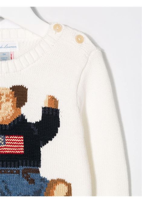 Maglione Polo Bear In Cotone Bianco RALPH LAUREN KIDS | 320-669571003