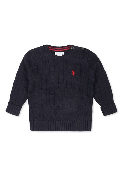 Pullover In Maglia a Trecce Blu Con Pony a Contrasto RALPH LAUREN KIDS | 320-702674058