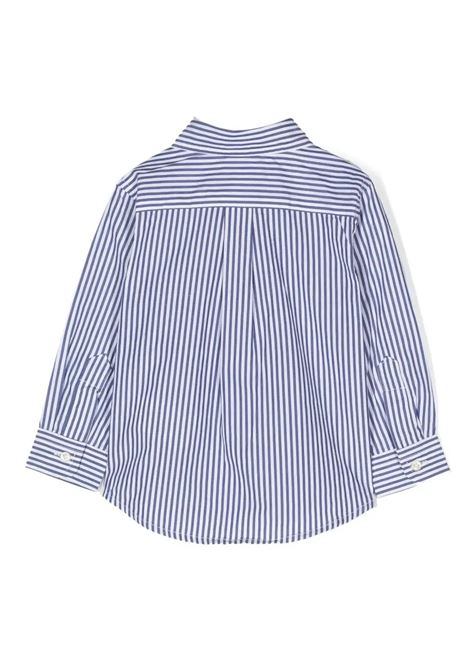 Navy Blue and White Striped Cotton Poplin Shirt RALPH LAUREN KIDS | 320-862260002