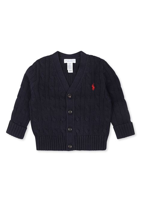 Cardigan Con Scollo a V In Maglia a Trecce Blu RALPH LAUREN KIDS | 320-925717007