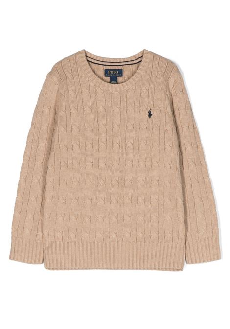 Maglia In Cotone a Trecce New Camel Melange RALPH LAUREN KIDS | 322-702674057