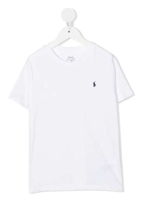 White T-Shirt With Navy Blue Pony RALPH LAUREN KIDS | 322-832904035