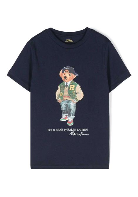 T-Shirt Polo Bear In Jersey Di Cotone Blu Navy Newport RALPH LAUREN KIDS | 322-853828039