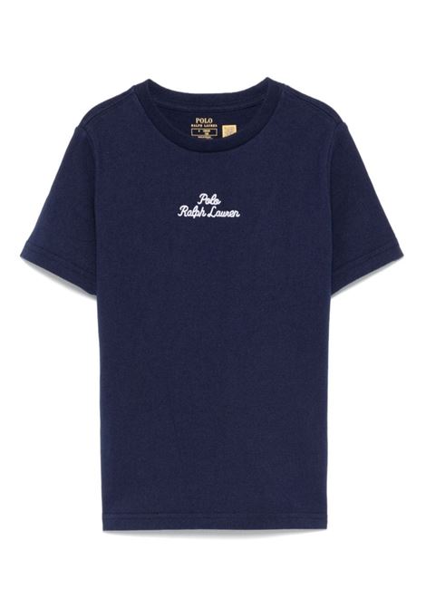 T-Shirt Blu Navy In Jersey Di Cotone Con Logo RALPH LAUREN KIDS | 322-954963001