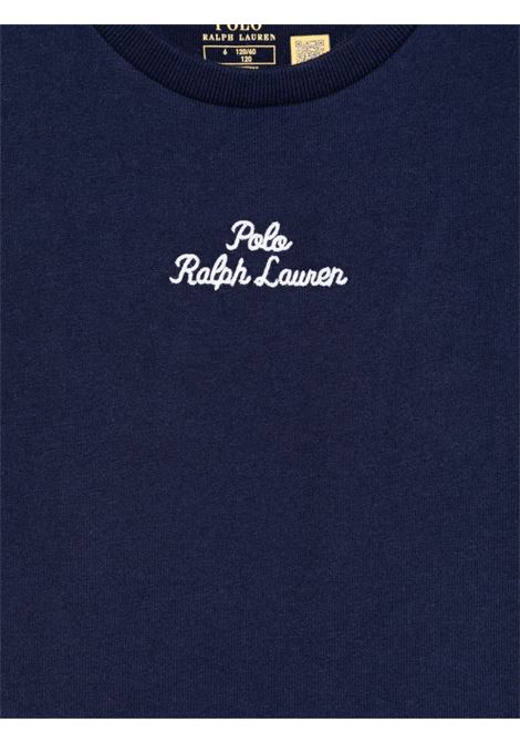 Navy Blue Cotton Jersey T-Shirt With Logo RALPH LAUREN KIDS | 322-954963001