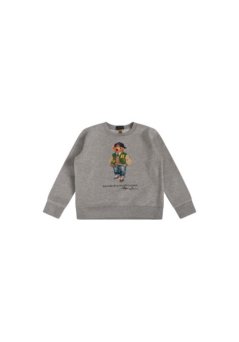 Grey Crew-Neck Sweatshirt With Polo Bear Print RALPH LAUREN KIDS | 322-960439003