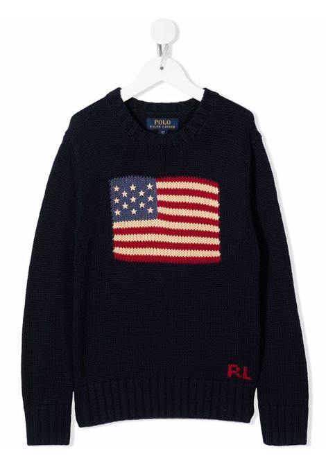 Pullover Blu Navy Con Bandiera USA RALPH LAUREN KIDS | 323-668285001