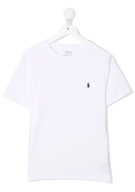 White T-Shirt With Navy Blue Pony RALPH LAUREN KIDS | 323-832904035