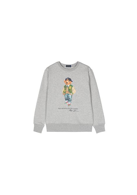 Grey Crew-Neck Sweatshirt With Polo Bear Print RALPH LAUREN KIDS | 323-960439003