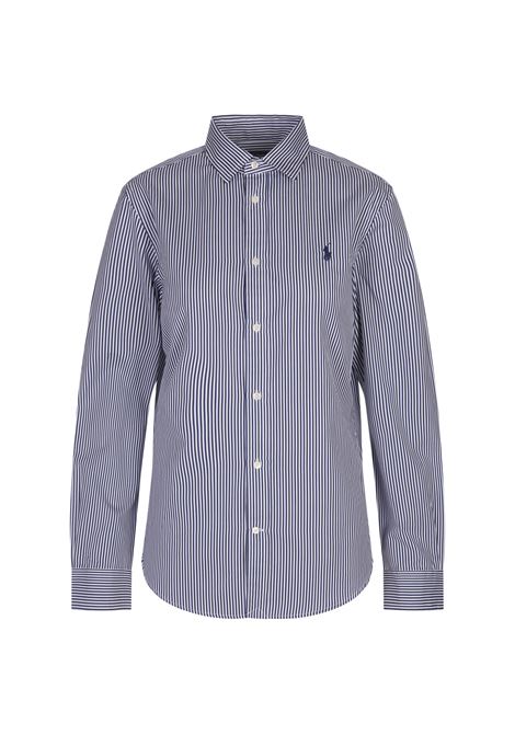 Camicia Slim Fit In Cotone a Righe Bianco e Blu RALPH LAUREN | 211-891379001