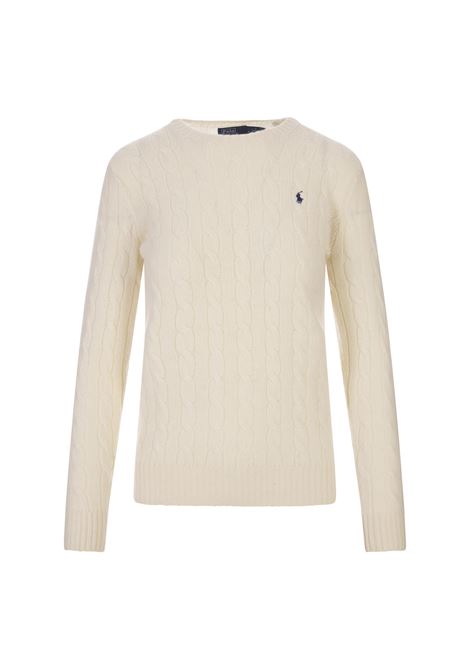 RALPH LAUREN Maglia a Trecce In Lana e Cashmere Panna - RALPH LAUREN