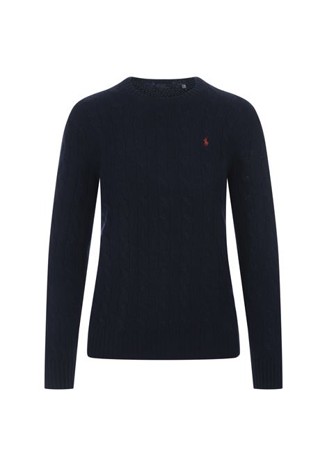 RALPH LAUREN Maglia a Trecce In Lana e Cashmere Blu Cacciatore - RALPH LAUREN