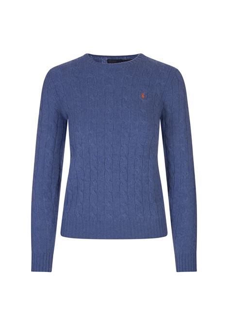 Maglia a Trecce In Lana e Cashmere Blu Porto Melange RALPH LAUREN | 211-910421023