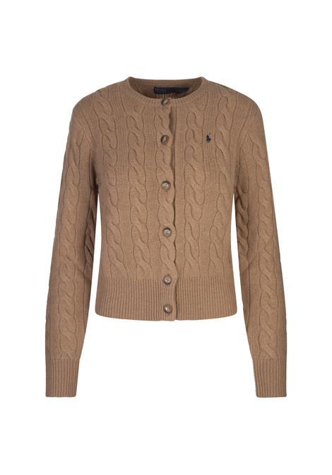 Camel Mel Collection Wool and Cashmere Braided Cardigan RALPH LAUREN | 211-910443001