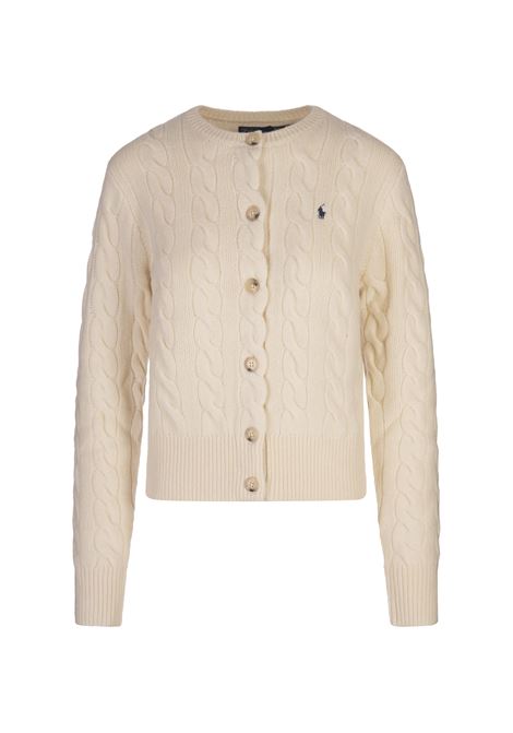 Cream-White Wool and Cashmere Braided Cardigan RALPH LAUREN | 211-910443003