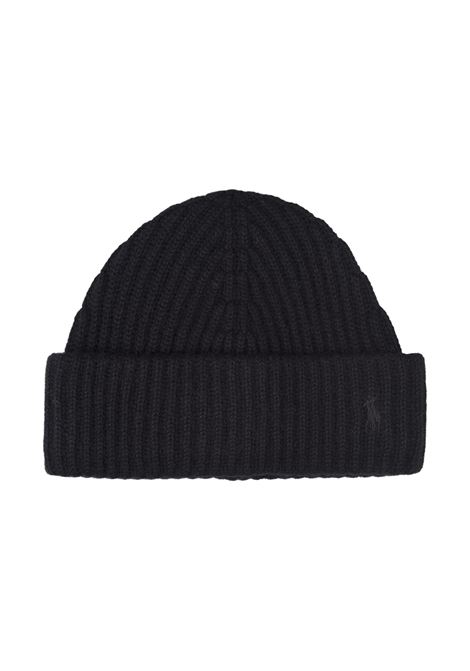 Black Wool and Cashmere Beanie with Embroidered Pony RALPH LAUREN | 455-954337003