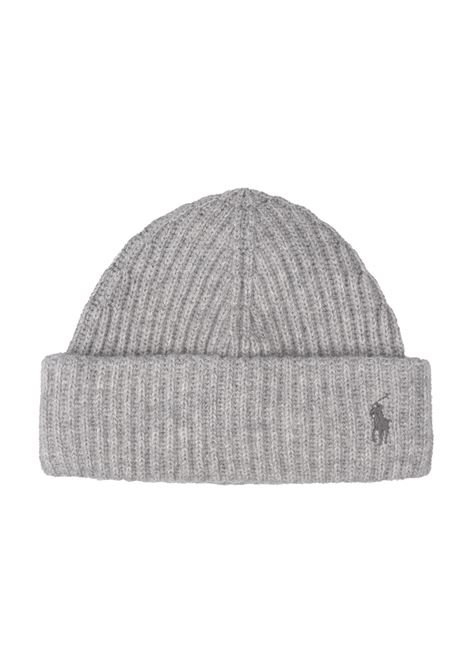 Grey Wool and Cashmere Beanie with Embroidered Pony RALPH LAUREN | 455-954337004