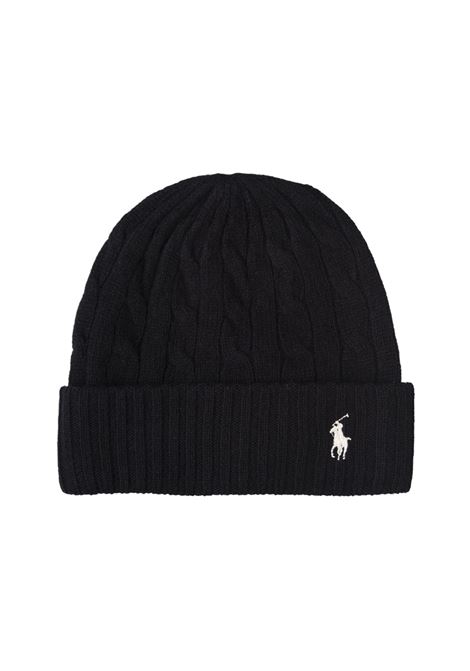 RALPH LAUREN Beanie In Lana e Cashmere a Trecce Nero - RALPH LAUREN