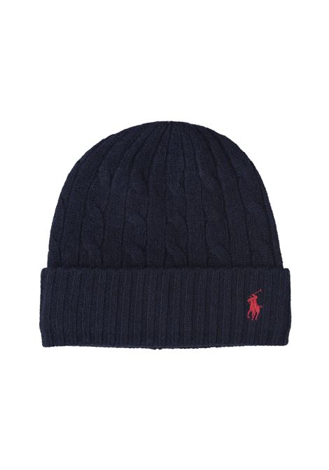 RALPH LAUREN Beanie In Lana e Cashmere a Trecce Blu Scuro - RALPH LAUREN