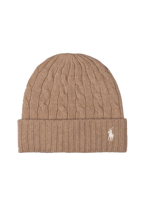 RALPH LAUREN Beanie In Lana e Cashmere a Trecce Cammello - RALPH LAUREN